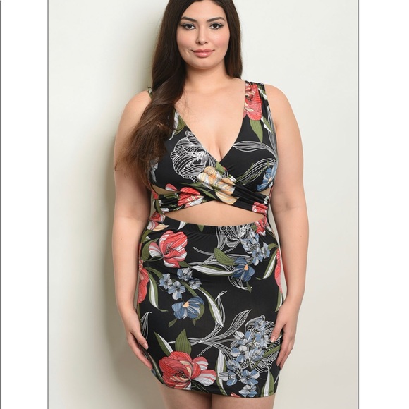 Black Floral party nightclub tropical women Dress - Picture 2 of 4
